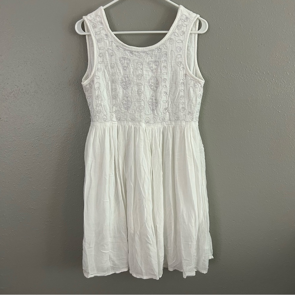 NAOO Nation AK Outfits White Silver Embroidered Boho Dress XL Button Up Back